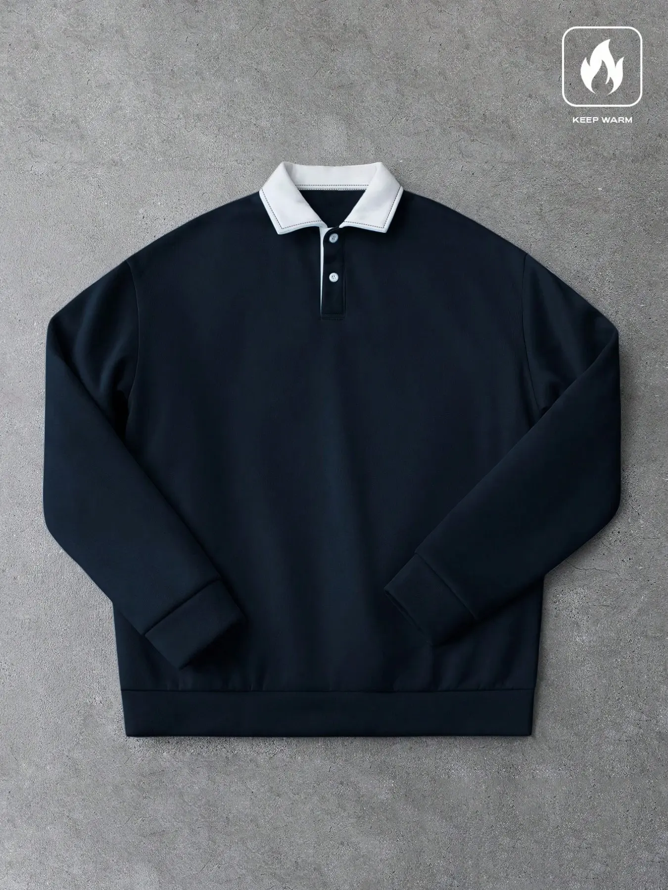 Men Contrast Lapel Thermal Long Sleeve Polo Sweatshirt, Heat Retention Fleece Lined Collared Pullover, Casual Loose Fit Street Top, Classic Rugby Style, Soft Warm Fabric Versatile Layering Sweatshirt, Casual Cozy Sweatshirt