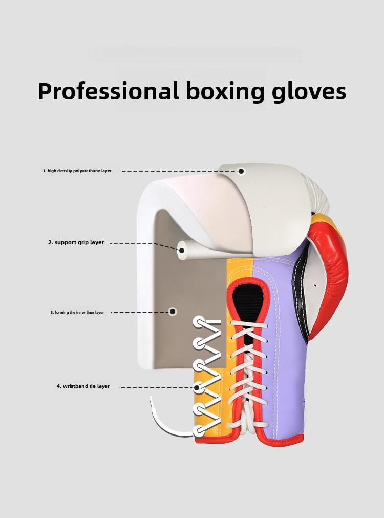 Adult Leather Lace-Up Boxing Gloves, Training Boxing Equipment for Free Combat and Thai Punching Bag Use