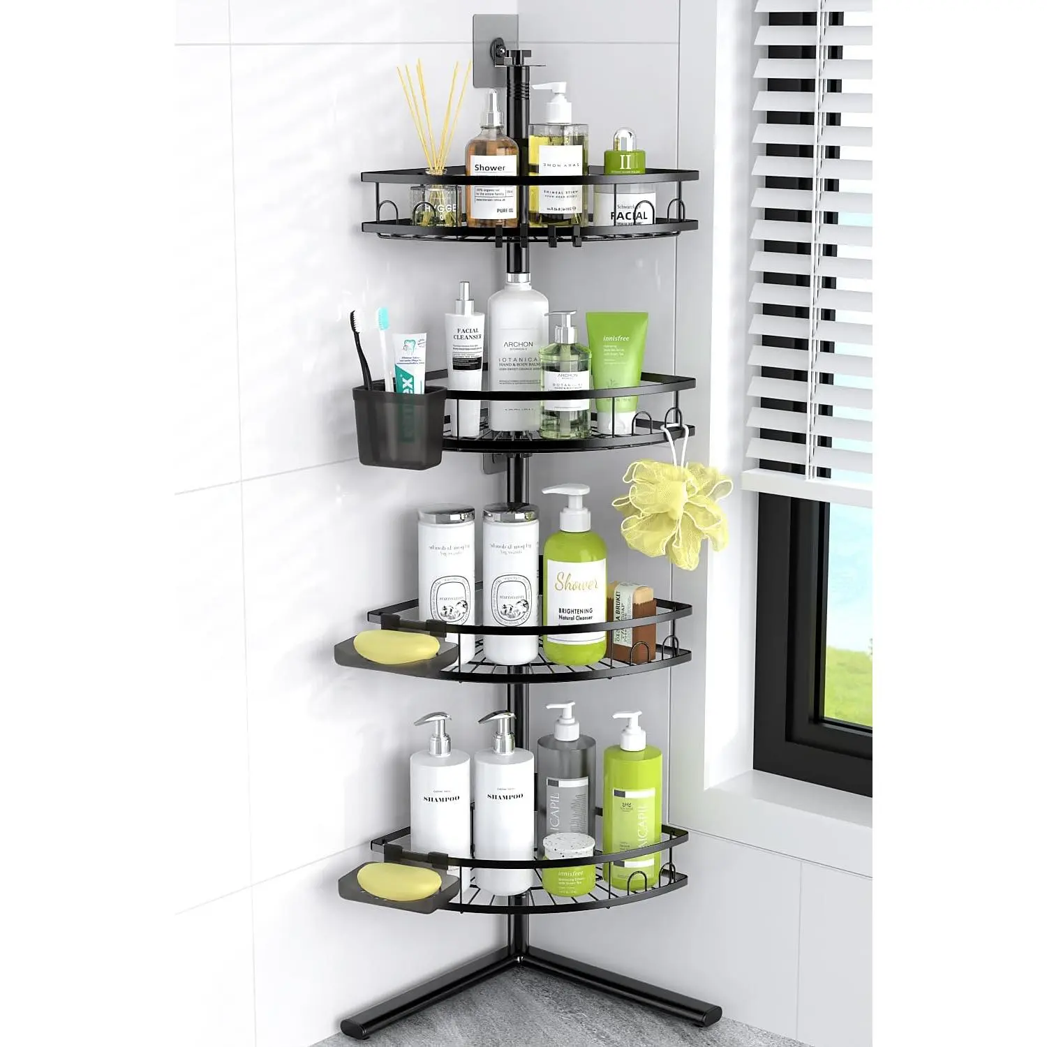 Corner Shower  Standing: 4-tier Rustproof Shower Organizer Shelf - Floor Shower Corner Shelf for Bathroom, Renters, Apartment & Dorm