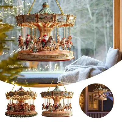 Battery Powered Holiday Decoration Lemax Christmas Cheer Carousel