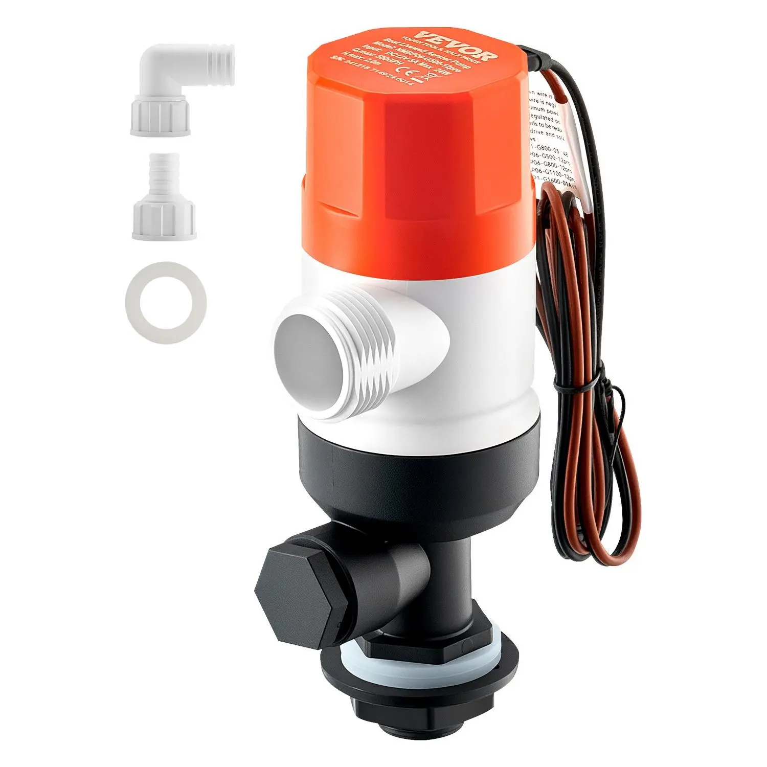 VEVOR Livewell Pump for Boat, 12V 500 GPH Straight Livewell Aerator Pump with Dual Inlets, ABA Housing Detachable Motor Cartridge, Corrosion-Resistant Livewell/Baitwell Pump for Freshwater Saltwater