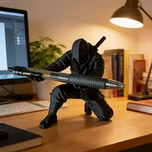 Black Ninja Shaped Desk Pen Holder, Creative Decorative Pencil Storage Stand, Practical Desk Accessory For Daily Storage In Home, Office And Classroom Scenes