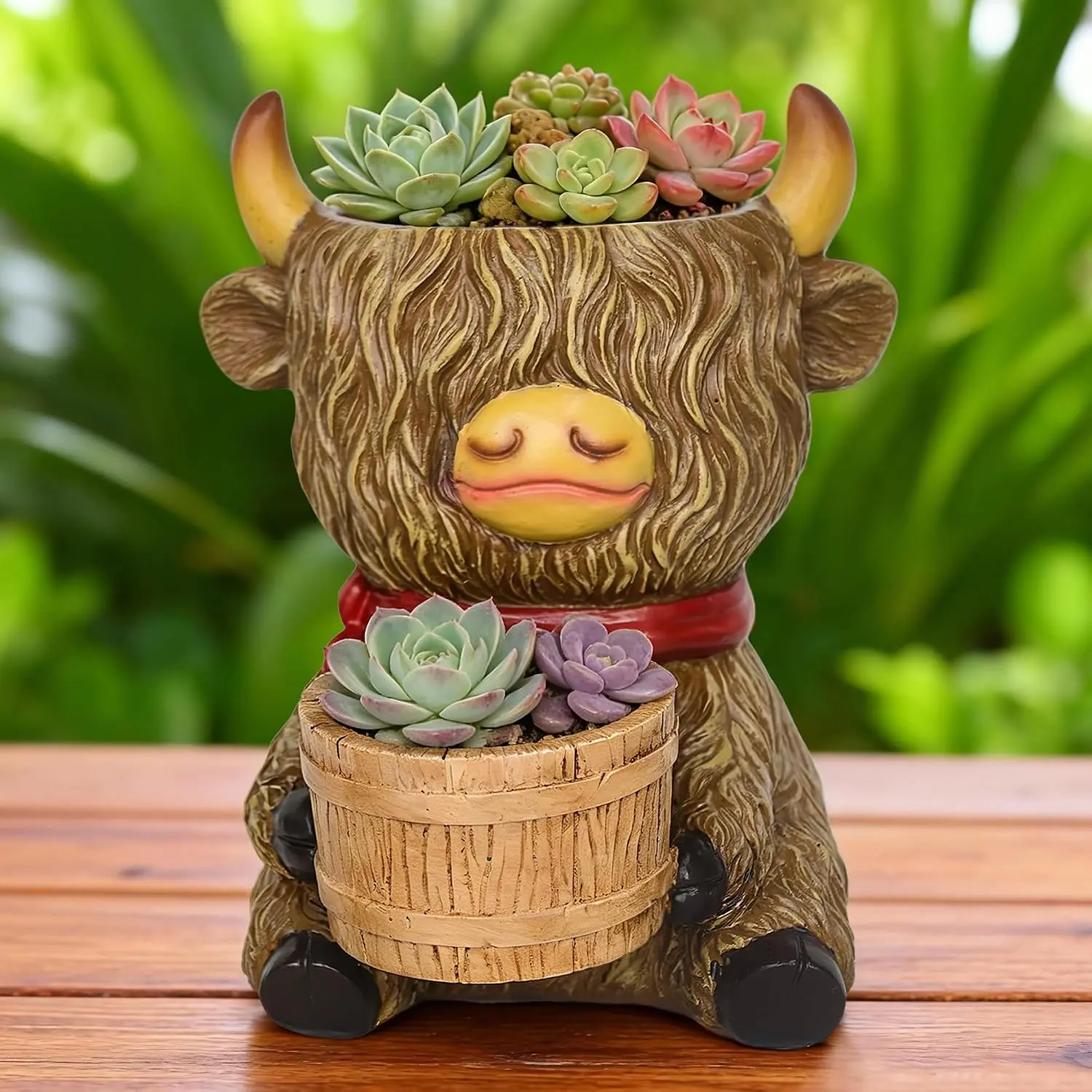 2-in-1 Highland Cow Succulent  Pot Set with Drainage | Cute  Succulent Planter with 2  Pots,  Highland Cow Flower Pot for Indoor Outdoor , Garden Decor