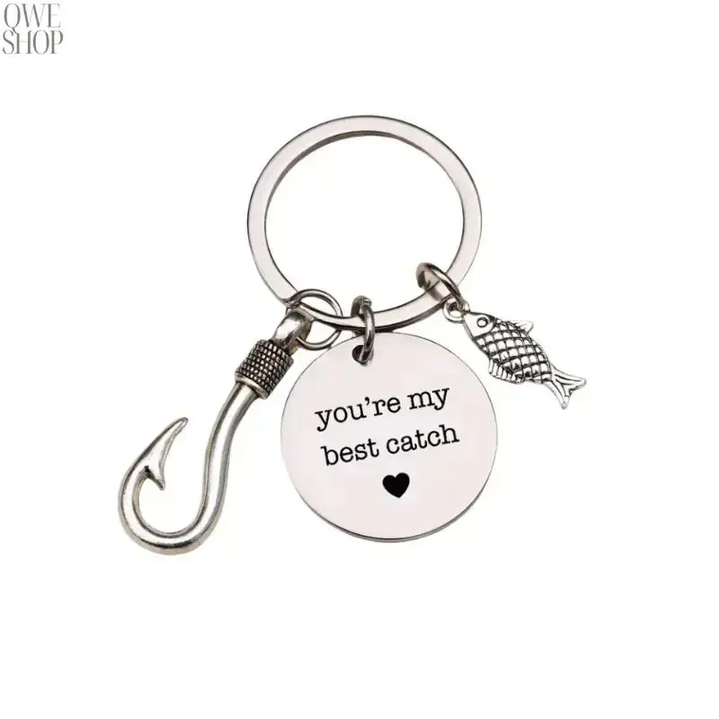You're My Best Catch Alloy Keychain, Fish Hook & Fish Charm Key Ring, Romantic Fishing Themed Gift for Boyfriend, Trendy Cute Bag & Key Accessory for Anniversary Birthday