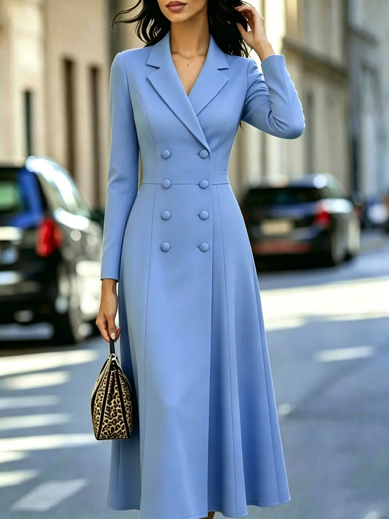 Elegant Double-Breasted Suit Dress, Long Sleeve, Waist-Cropped Long A-Line Skirt, New Style 2026, Women's Fashionable Clothing, Perfect for Special Occasions