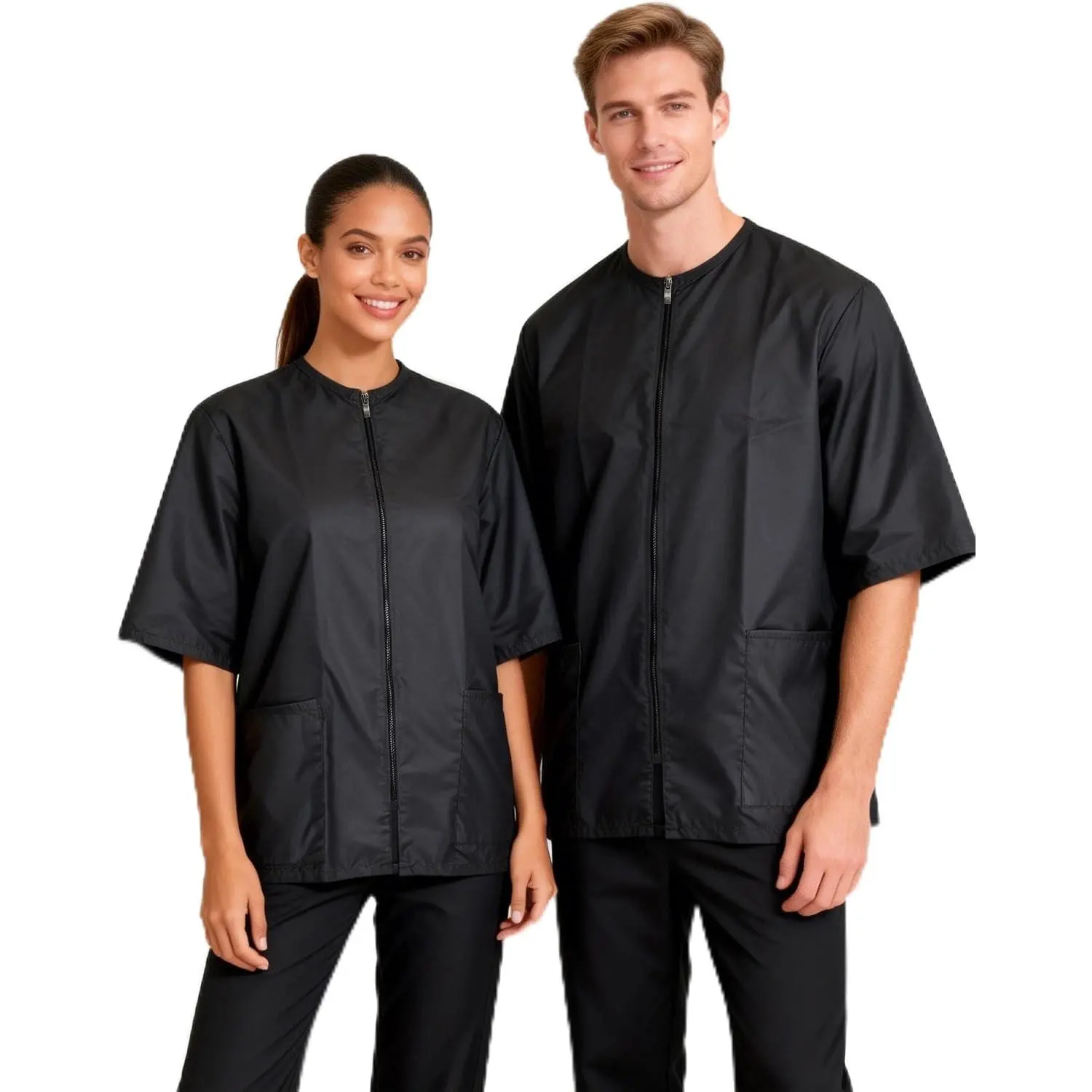 Unisex 2-Pack Polyester Dog Grooming Jacket Smock - Anti-Static, Breathable, Water-Resistant, Loose-Fitting Full-Zipper Workwear with Sleeves, Dual Pockets, Machine Washable for Pet Grooming Bathing Professionals