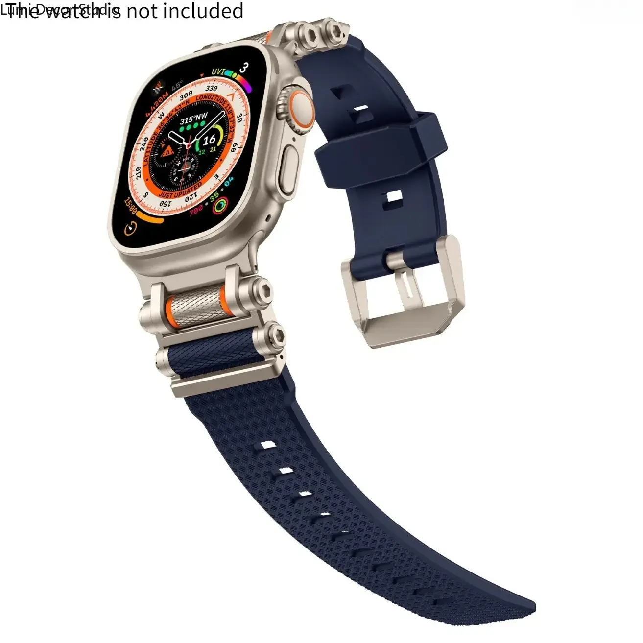 Titanium Finish Tactical Rotating Watch Band - Liquid Silicone Sport Strap with Metal Connectors, Durable Adjustable Fit for Men, Compatible With Ultra 2 49mm, Series 4-10, SE
