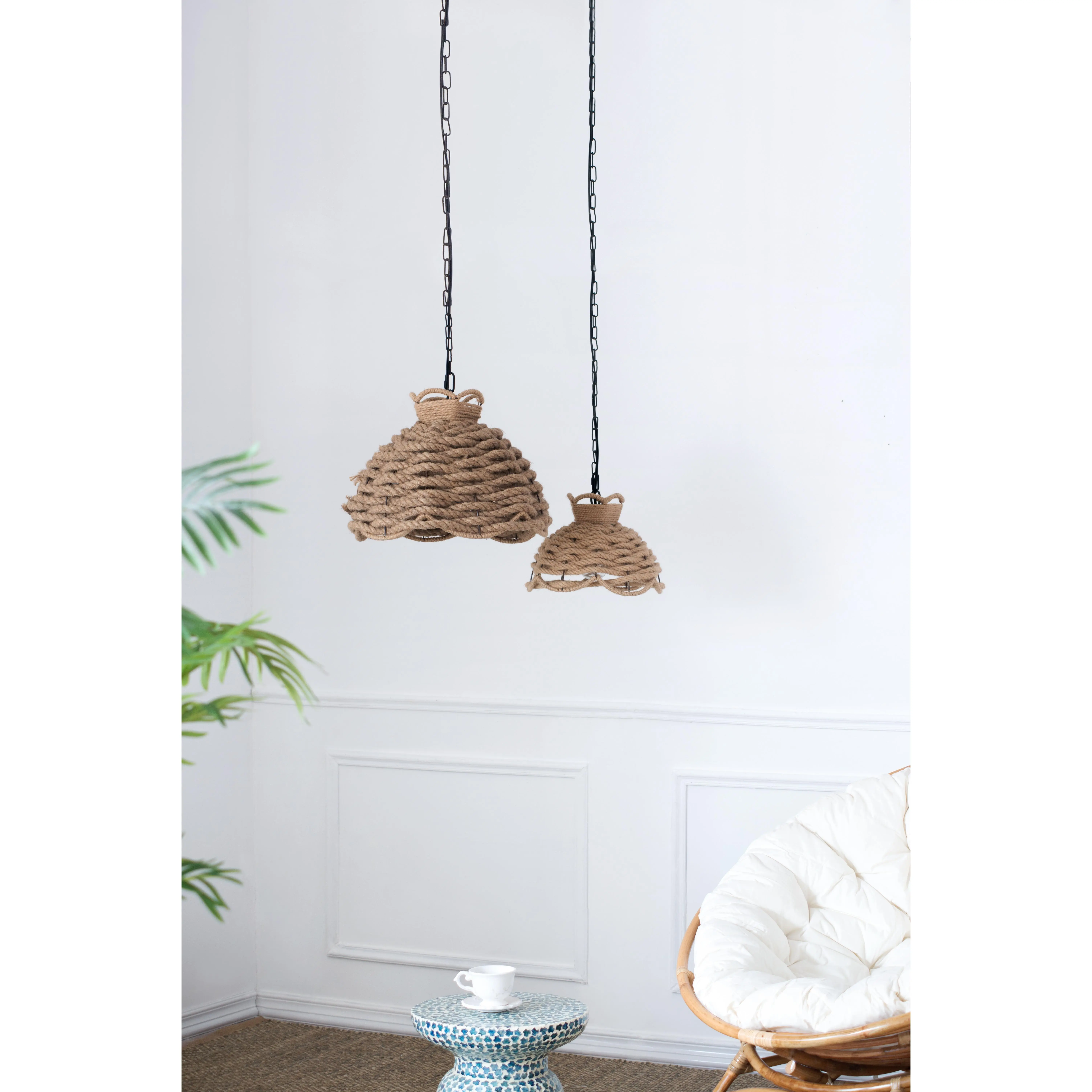 2 Rope Woven Arch Chandeliers Set - Handmade Natural Fiber Boho Style Pendant Light Fixtures with Open Weave Design, Pairs or Clusters for Living Room Farmhouse Home Decor (Tools & Hardware Ropes Category)
