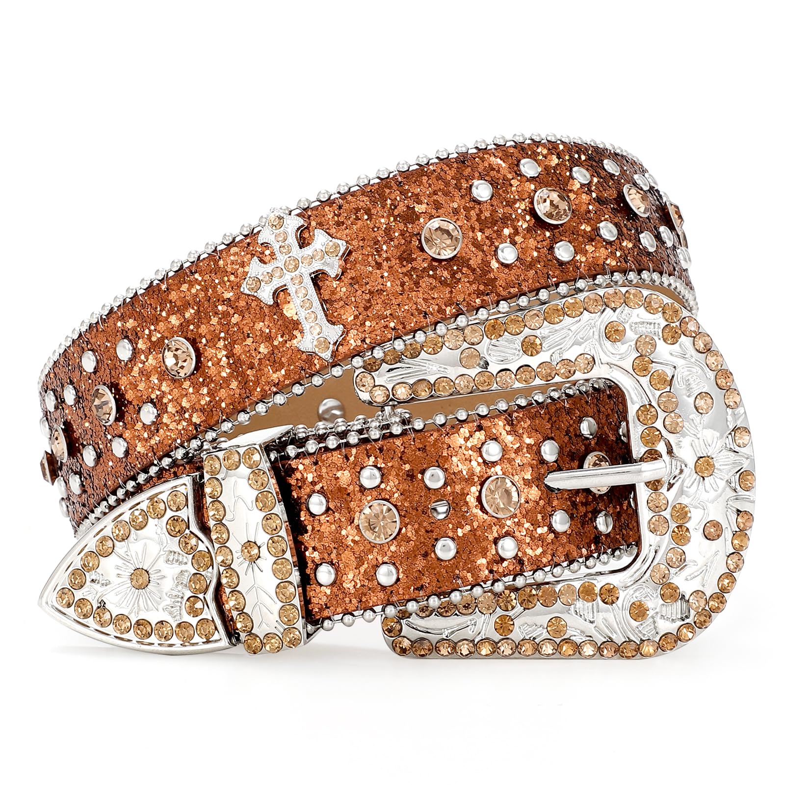 XZQTIVE Rhinestone Belt for Women & Men - A Fusion of Fashion & Western Charm, Cowgirl Cowboy Bling Style, Cross-Design Leather Belt with Diamond Studs, Perfect for Jeans & Dresses SpringStatements