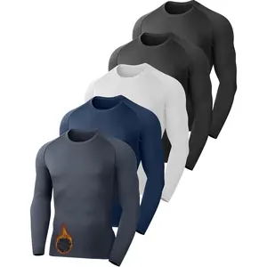 5 Pack Thermal Compression Shirts for Men Fleece Lined Long Sleeve Athletic Base Layer Winter Gear Undershirt Workout Top