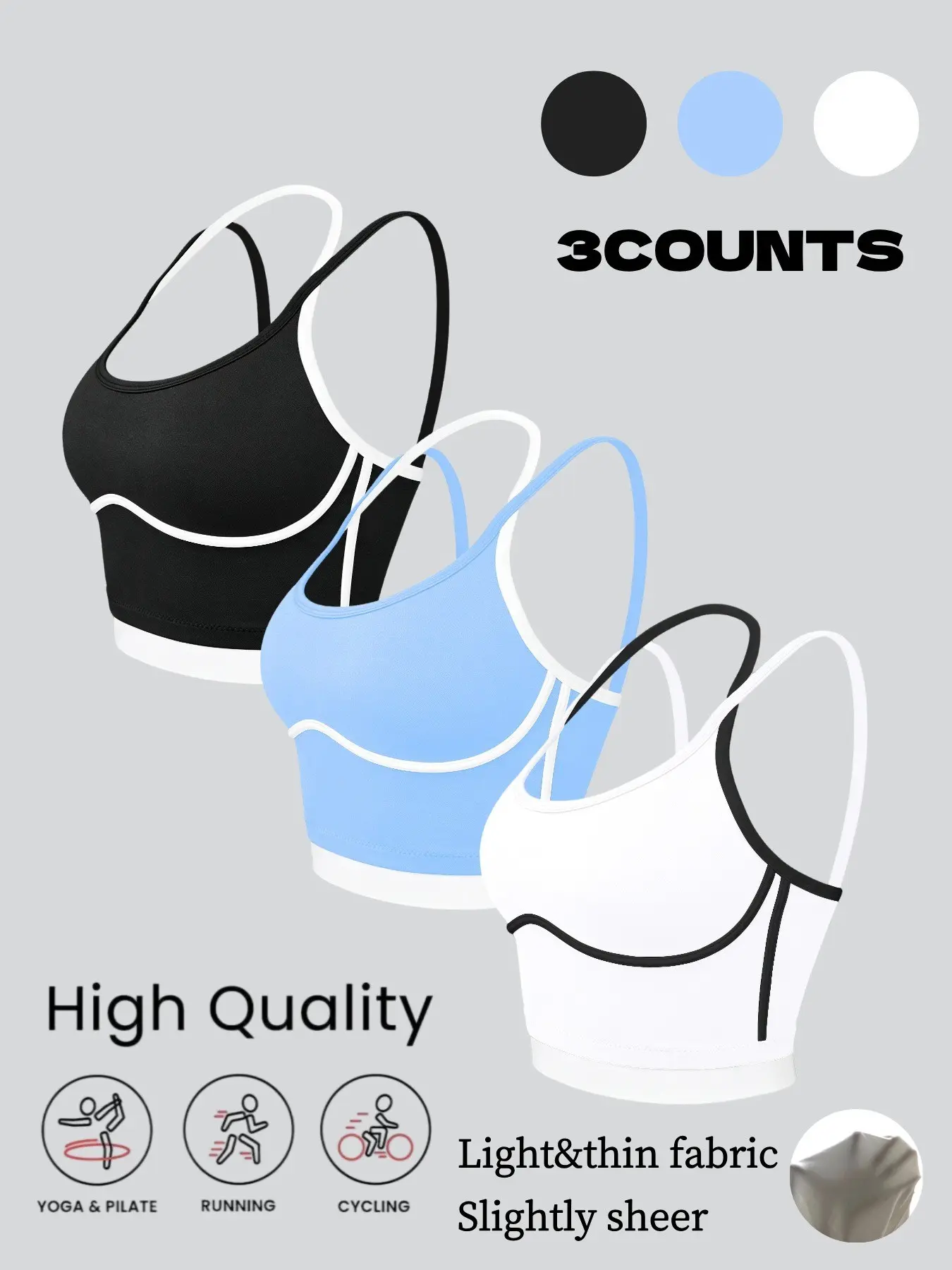 Three-Piece Shockproof Mid-Support Women's Sports Bra, Colorblock Seamless Yoga Vest, Side Gathered Underwire Running Fitness Bra, Workout Sports Bras