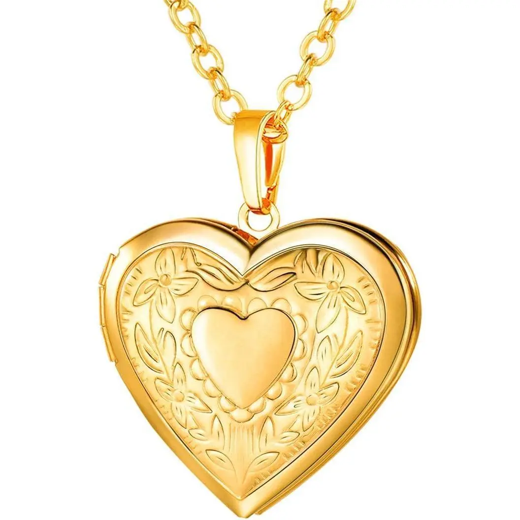 Women Locket Necklace Platinum 14K Gold Photo Lockets that Hold Picture,Chain 20 Inch Personalized Gift Custom Love Heart Image Necklaces