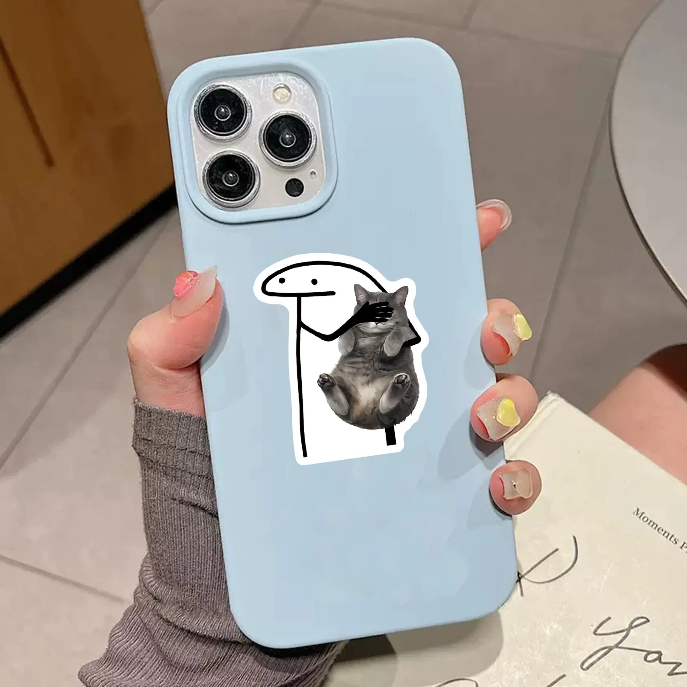 Fun Flork Meme Holding Fat Grey Cat, Mobile Phone Decorative Stickers (3pcs/1 Set), Cute Trend Fat Kitten Stickers, Gifts for Whimsical Meme Lovers, Aesthetic Laptop Stickers, Suitable for Water Bottles, Skateboards, Bumper Decorations
