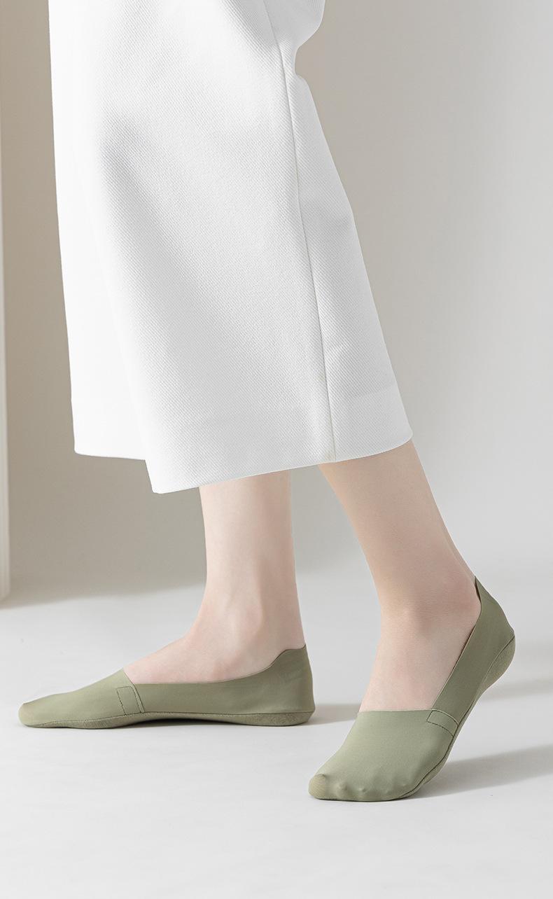 Women's Summer Thin Cotton-Soled Ice Silk Invisible Socks, Silicone Non-Slip, No-Slip Heel, Low-Cut Ladies' Socks, 5 Pairs