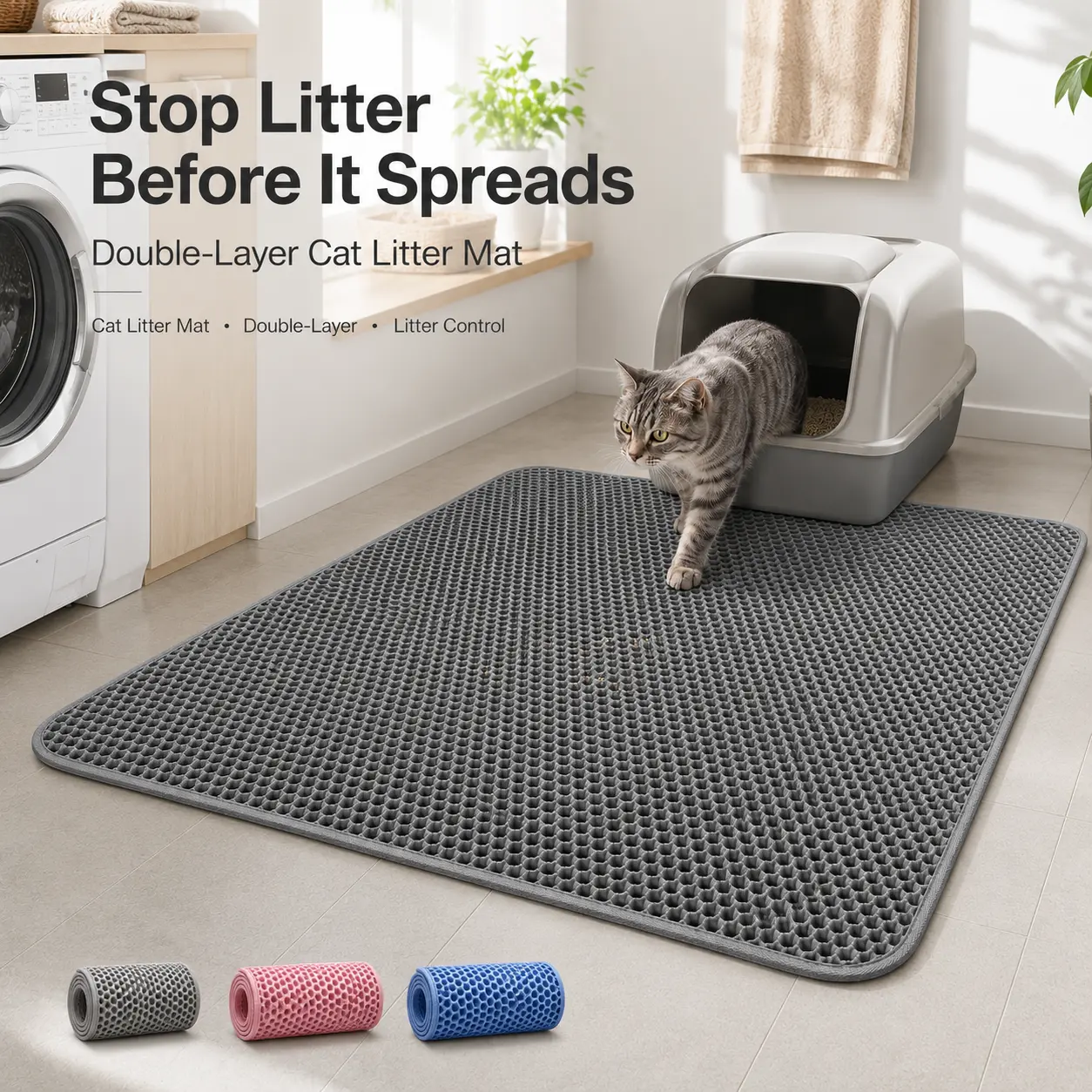 Cat Litter Mat, 30x22 Inches Large Double Layer Honeycomb Cat Litter Trapping Mat, Non Slip Waterproof Urine Proof Cat Litter Box Mat for Floor, Kitty Litter Rug, Cat Supplies, Pink