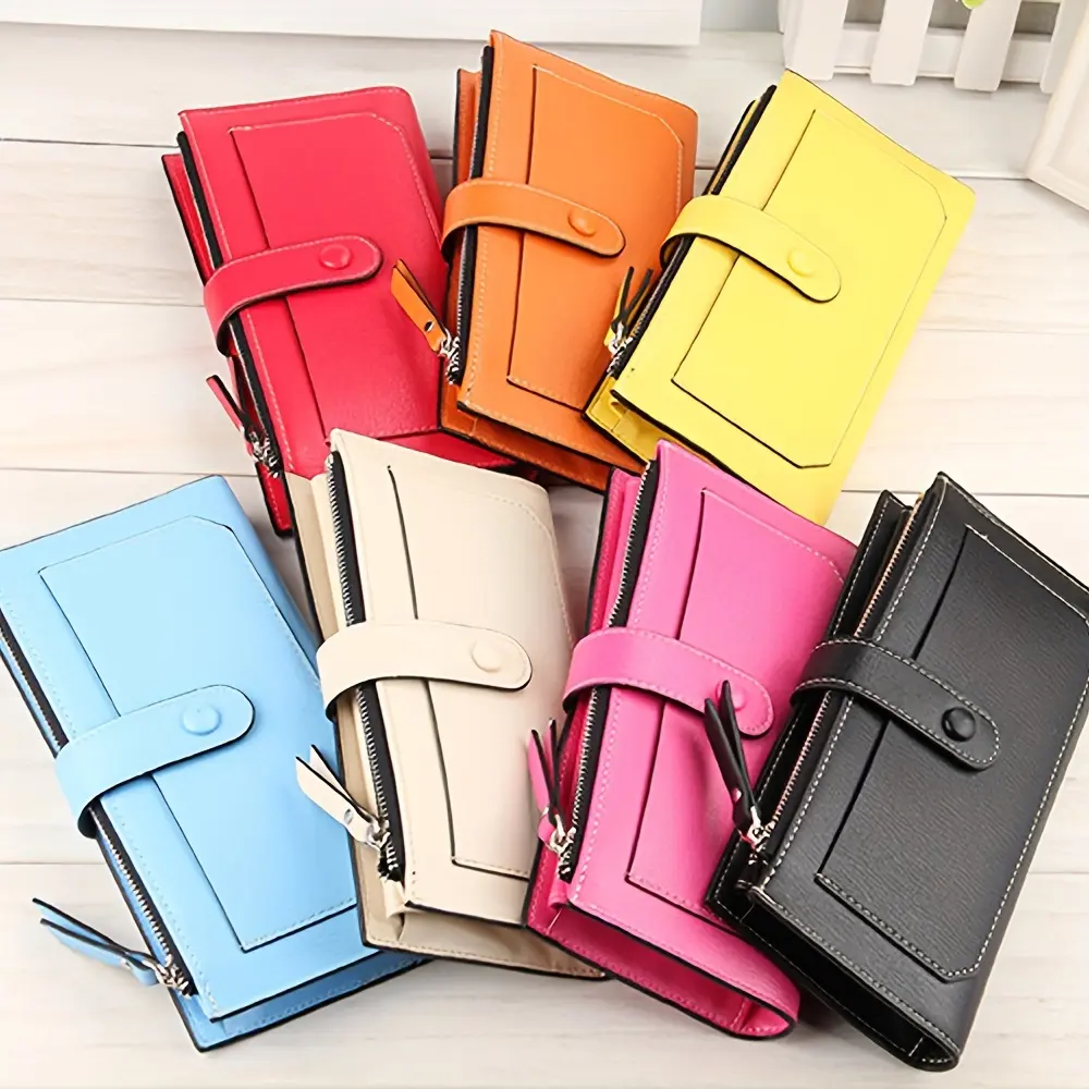 Women Long Wallet Snap Closure With Zipper Coin Pocket Multi Card Slots Clear ID Window Large Capacity Ladies Cash Card Purse Phone Handbag