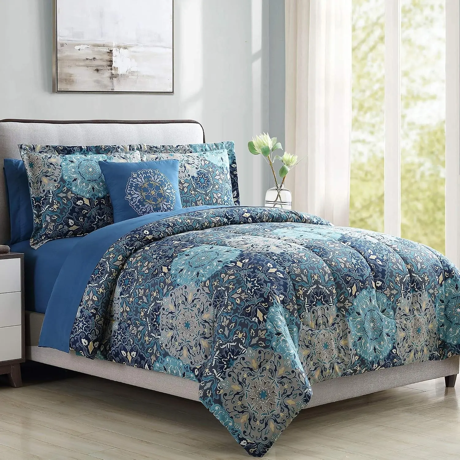 Modern Threads Granada Queen 8-Piece Printed Reversible Complete Bed Set