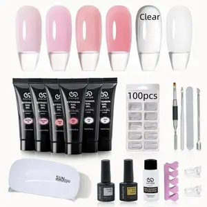 Professional Poly Gel Nail Kit, 1 Set 6-Color Poly Nail Gel Set with UV Lamp for Nail Extensions, Beginner-Friendly Gift Set for Women