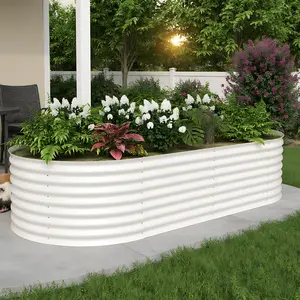 Heavy Duty Galvanized Steel Raised Garden Bed, Rust-Resistant Metal Planter Box for Vegetables Flowers Herbs, Open-Bottom Drainage Easy Assembly, Green/Beige for Outdoor Garden Backyard Patio