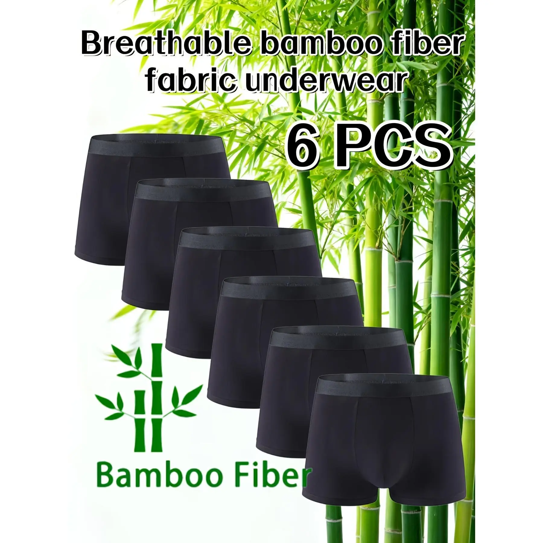 6-Pc Men'S Bamboo Fiber Boxer Shorts - Moisture-Wicking And Breathable Underwear, Soft And Stretchy Fitting Men'S Briefs, Made of 95% Bamboo Fiber And 5% Spandex for a Smooth Texture, Pure Black, Comfortable in All Seasons