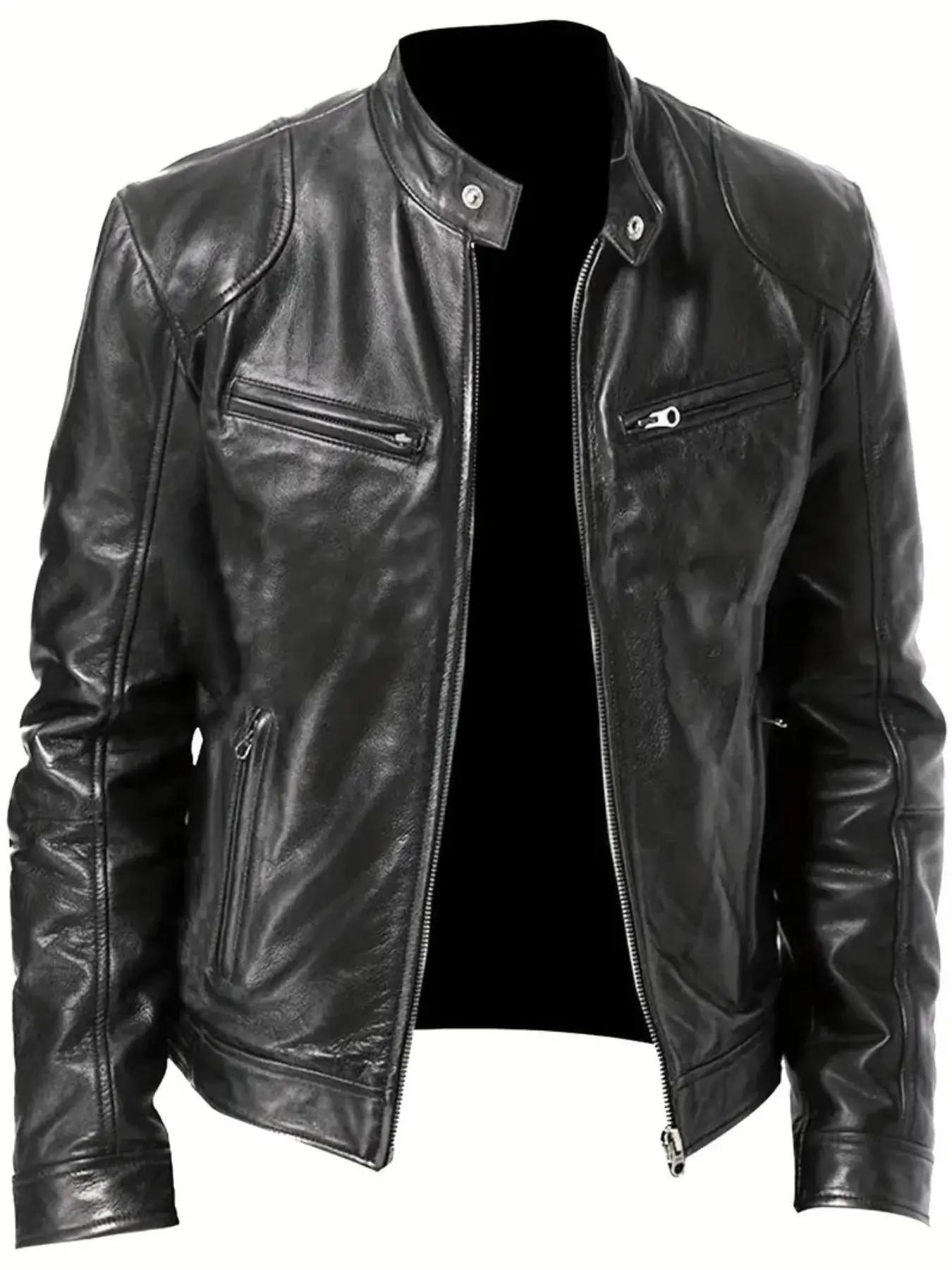 Ahtelb Men's Vintage Motorcycle Leather Jacket, Trendy Casual Riding Coat, Zipper Design, Perfect for Daily Wear, Gifts for Him