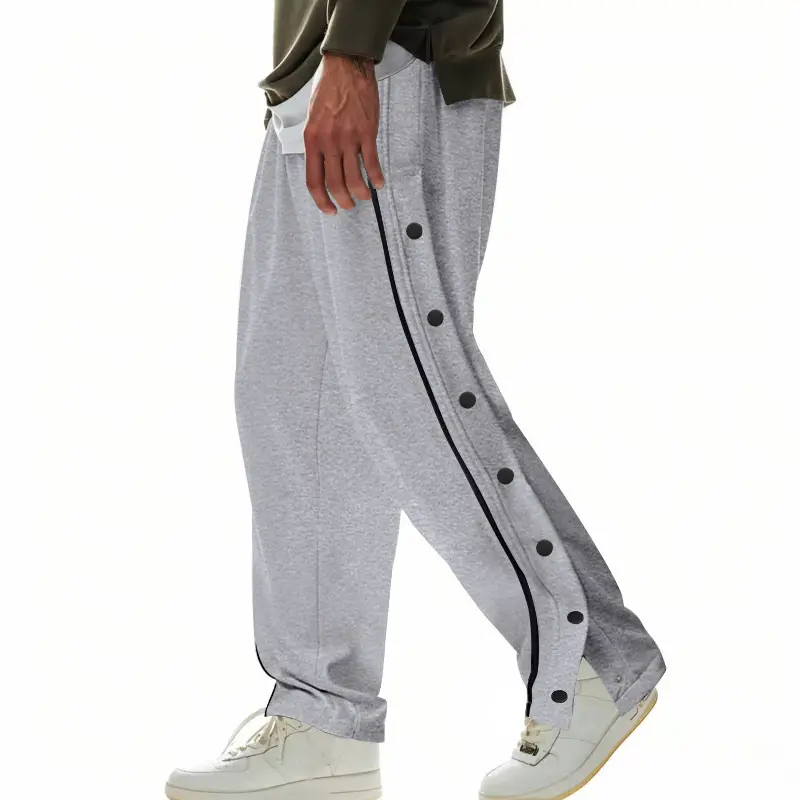 Men'S Heavyweight Hip Hop Streetwear Sweatpants, Trendy Basketball Pants With Side Zipper & Snap Buttons