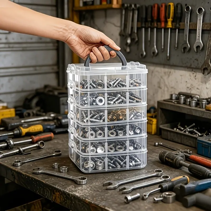 7-Piece Multi-Functional Home Tool Storage Box Set, Transparent Lidded Containers, Snap-Open Design, Portable Organizer Tray
