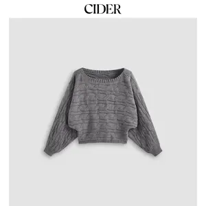 Cider [5 colors, size 2-26] Cable Knit Round Neckline Solid Sweater
