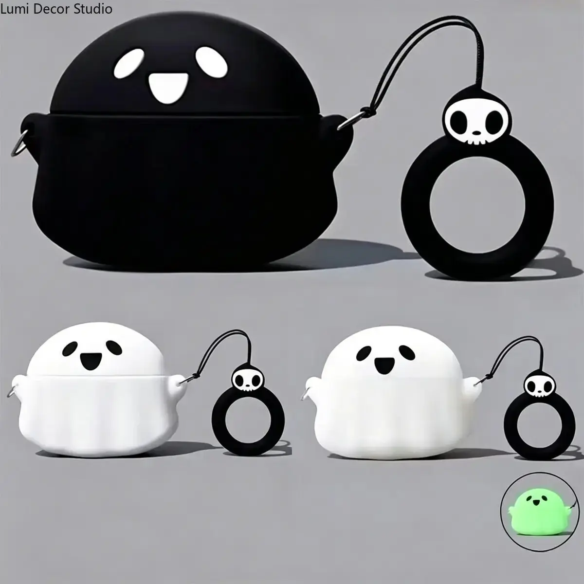 Cute Ghost Earbud Case, Glow-in-the-Dark Soft Silicone Shockproof Protective Cover for Pro Models, Daily Accessory & Bag Decor, Protection
