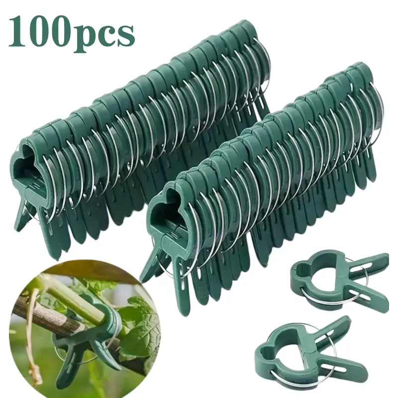 100 Heavy-Duty Garden Plant Clips, Reusable Quick Clamps, Plastic, Supports Tomatoes, Cucumbers, Vines, Roses, Flowers, Stackable Tool
