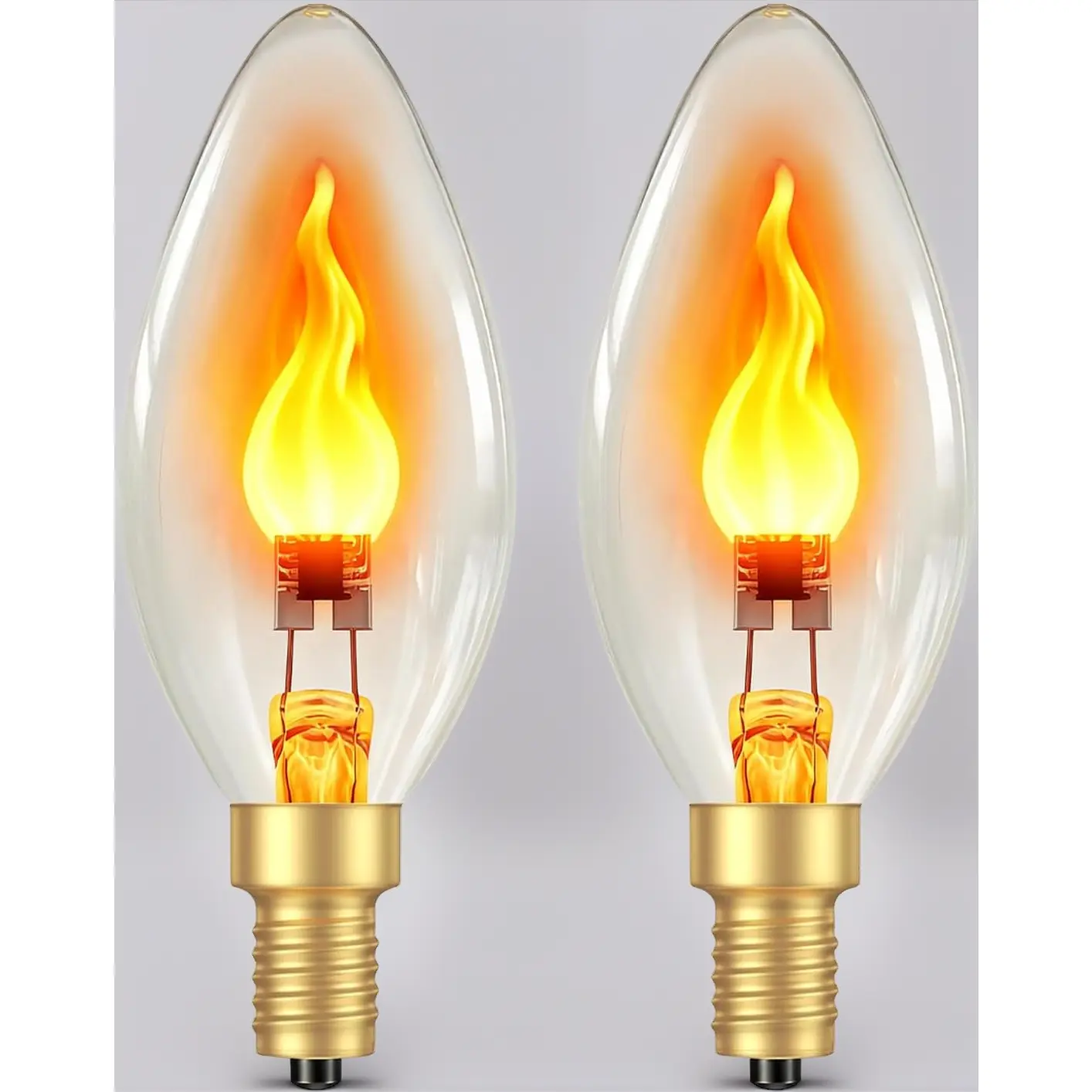 Flame Light Bulbs E12, Realistic Flickering Flame LED Bulb, Clear Glass Fire Light Bulb for Halloween Christmas Decorations, Candle Chandelier Lantern Porch Indoor Outdoor Use, 2 Pack
