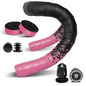 2pcs Bicycle Handlebar Bar Tape Cycling Grip Tape for Road Bicycle with 4pcs Handlebar End Plugs Soft Comfortable Wear Resistant Pink
