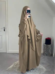 2-Piece Khimar + Abaya Set, Soft Muslim Prayer, Modest Muslim Outfits, Elegant Nida Single Layer Hijab, Long Sleeve Loose Fit, All Seasons Fashion