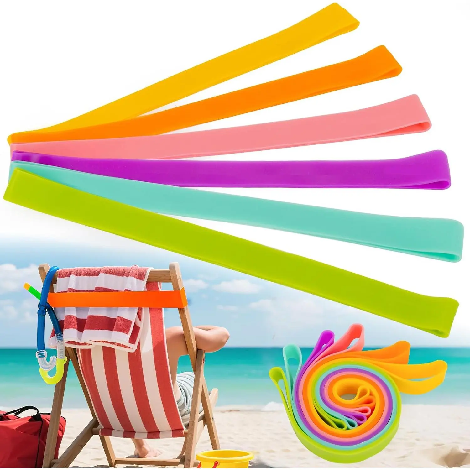 6 Pack Towel Bands for Cruise Chairs –    Towel Bands for Beach Chairs, Lounge & Pool Chairs, No-Rust Alternative to Towel Clips, Cruise Ship Essentials for Women & Travel