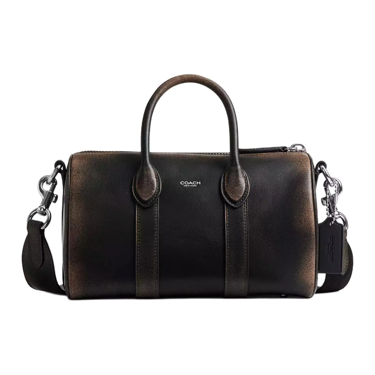COACH Compass 25 Leather Handbag – Unisex Adjustable Detachable Strap Crossbody Bag in Black and Light Brown