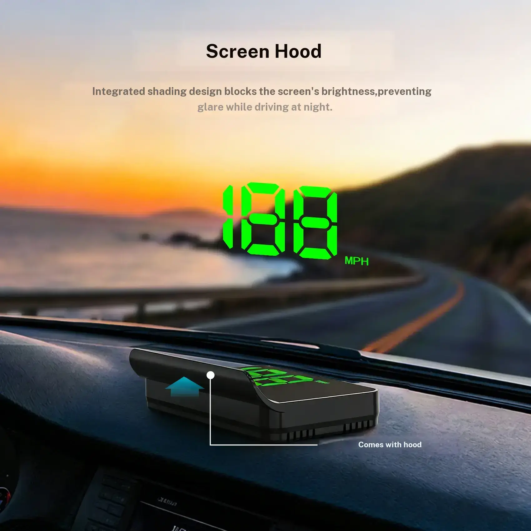 KUOWEIHUD K1 GPS HUD Speedometer for Cars – Large MPH Display, Auto Brightness, USB Plug & Play, Green/White, Driving, Auto Accessories