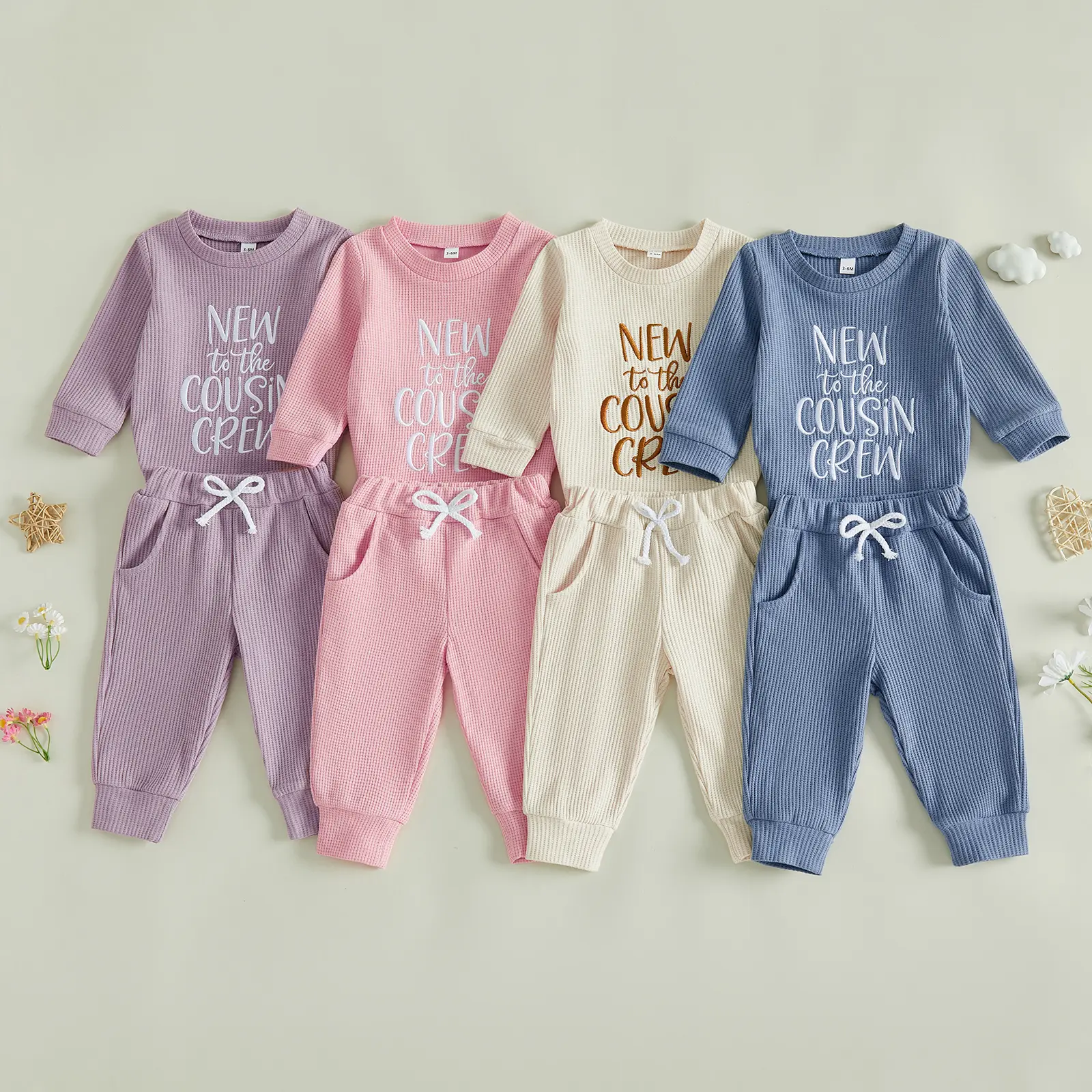 Newborn Baby Boy Girl Fall Outfit Embroidery Crew Neck Long Sleeve Romper and Pants 2Pcs 0-9 Months
