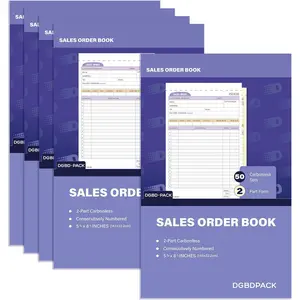 DGBDPACK Sales Order Book 5 Pack, 2 Part Carbonless Invoices, White/Canary, 5-9/16 x 8-3/4 Inches, Receipt Book 50 Units per Book