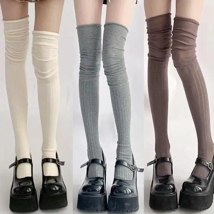 Fall Winter Women Warm Knit Thigh‑High Socks, Soft Cotton Knee‑High Boot Socks, Japanese Fashion Long Leg Warmers for Daily, Cosplay & Casual Outfits