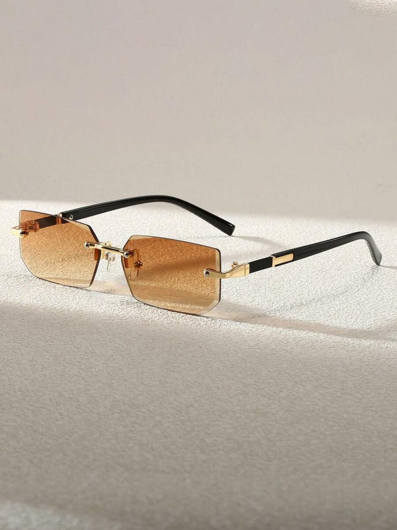 Unisex Simple Style Rimless Sunglasses, Trendy Casual Tinted Lens Sunglasses for Everyday Use, Fashionable Sunglasses, Fashion Accessories for Outdoor Activities