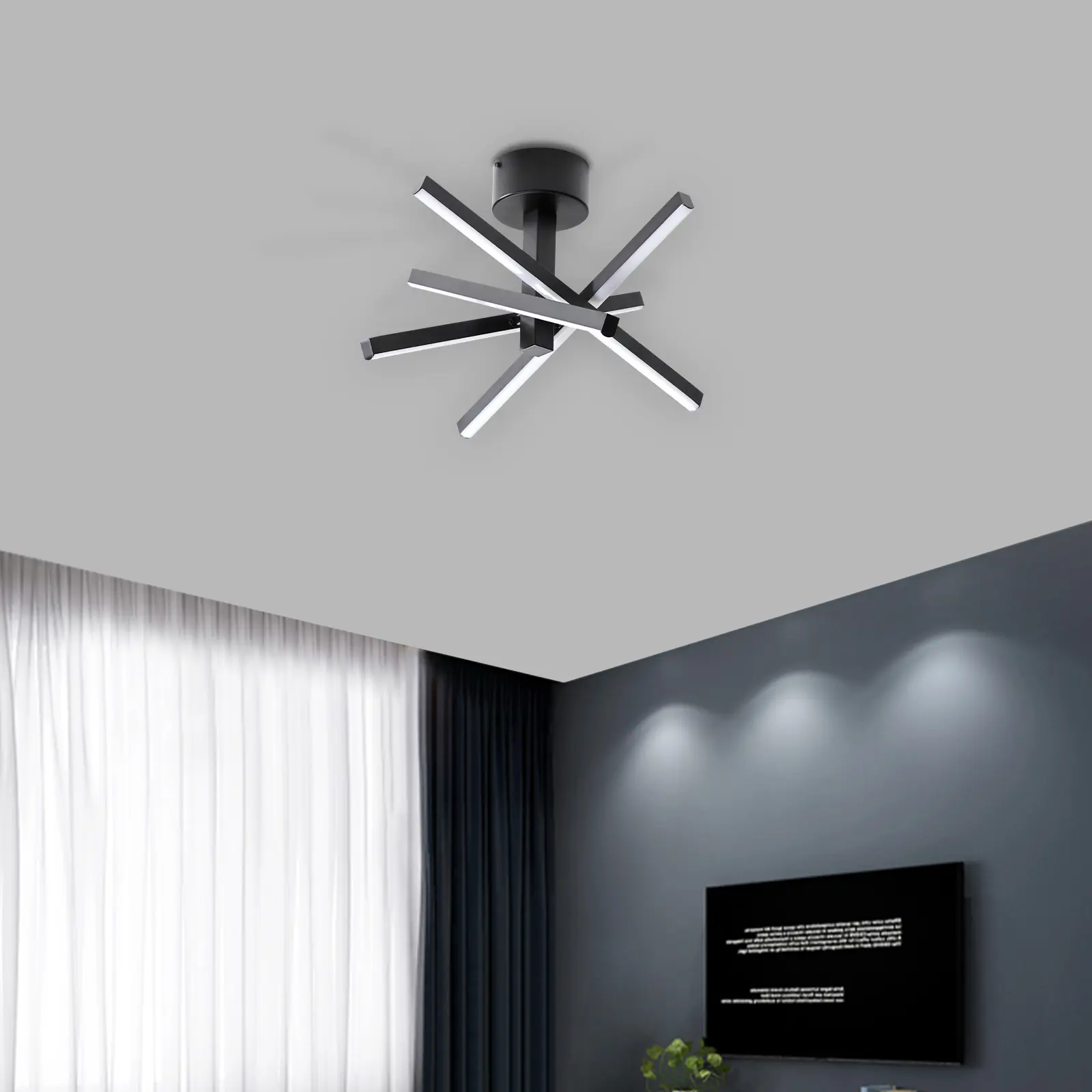 ARCH 12-Inch Modern Starburst Geometric LED Ceiling Light - Black Finish, Flush Mount Integrated LED, Ambient Indoor Living Room Home Decor Fixture, Led Lights, Contemporary