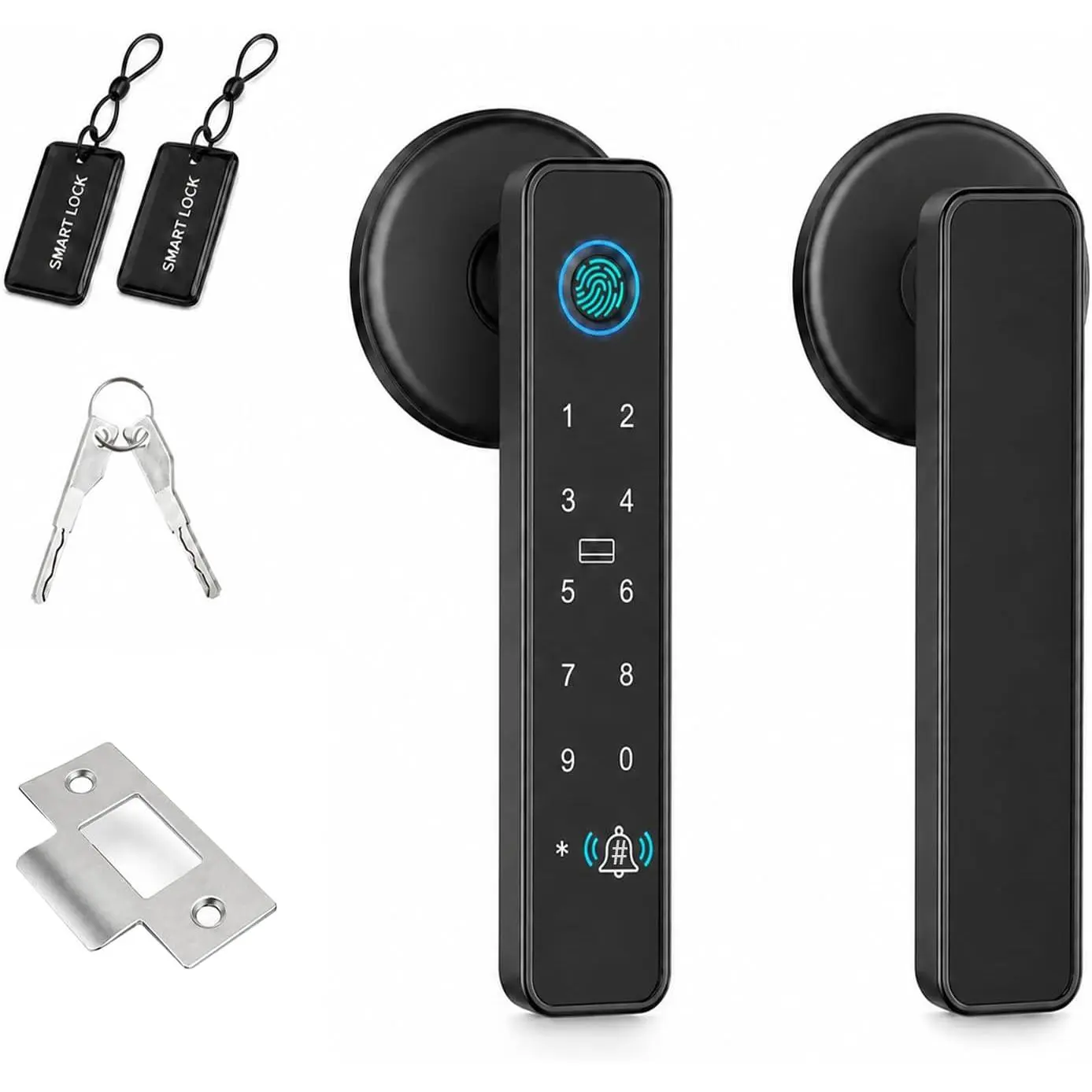 Biometric Fingerprint Door Knob with Doorbell - 4-in-1 Anti-Peep Keyless Entry Lock, Keypad, IC Cards, Synthetic Offline Storage, Auto-Lock for Standard Apartment Doors, Office Use