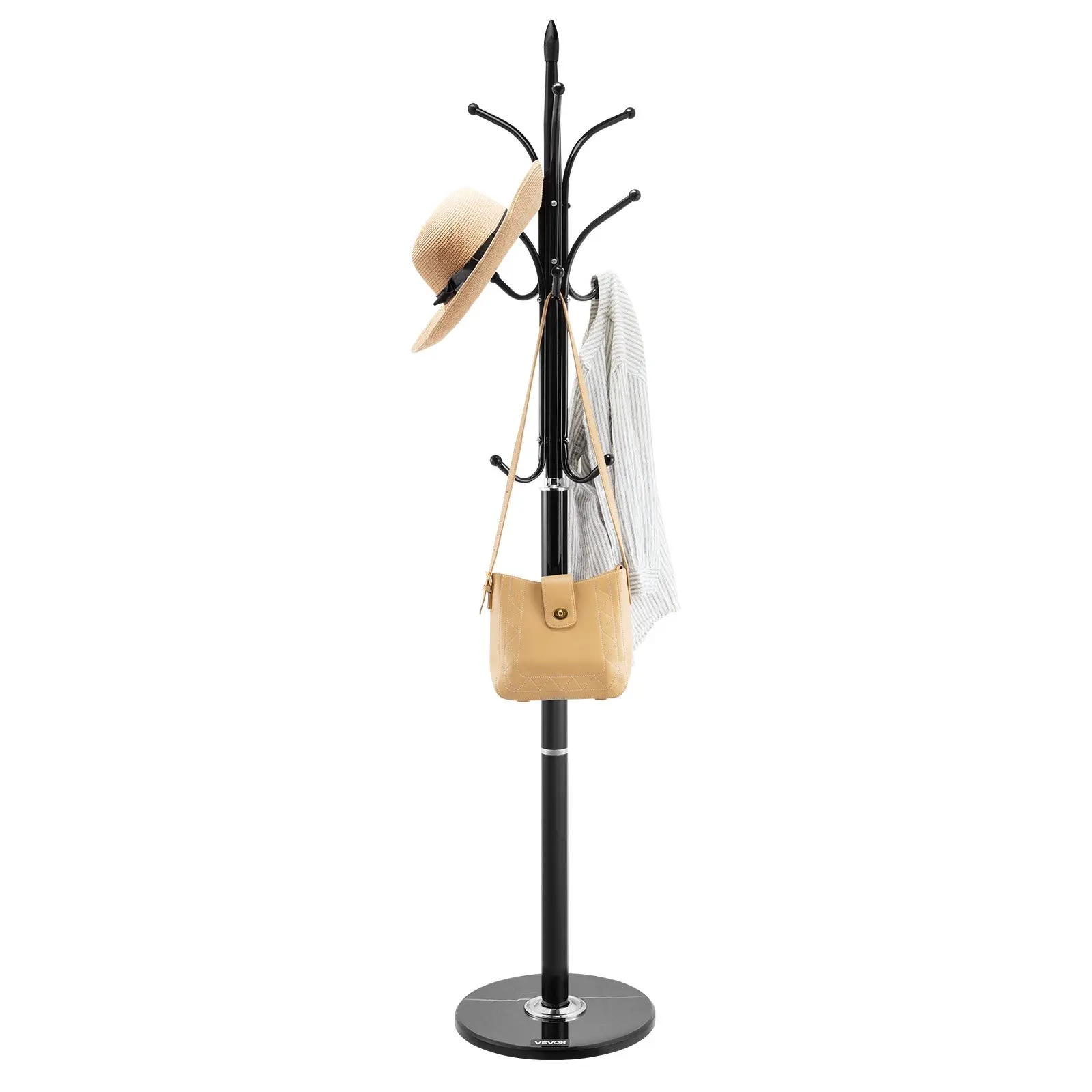 【Summerfinds】VEVOR Coat Rack Freestanding, Coats Tree Stand with Stable Marble Base 6 Hooks, Free Standing Hall Coat Rack for Entryway, Bedroom, Office, Living Room, Modern Clothes Hanger for Coats, Hats, Bags