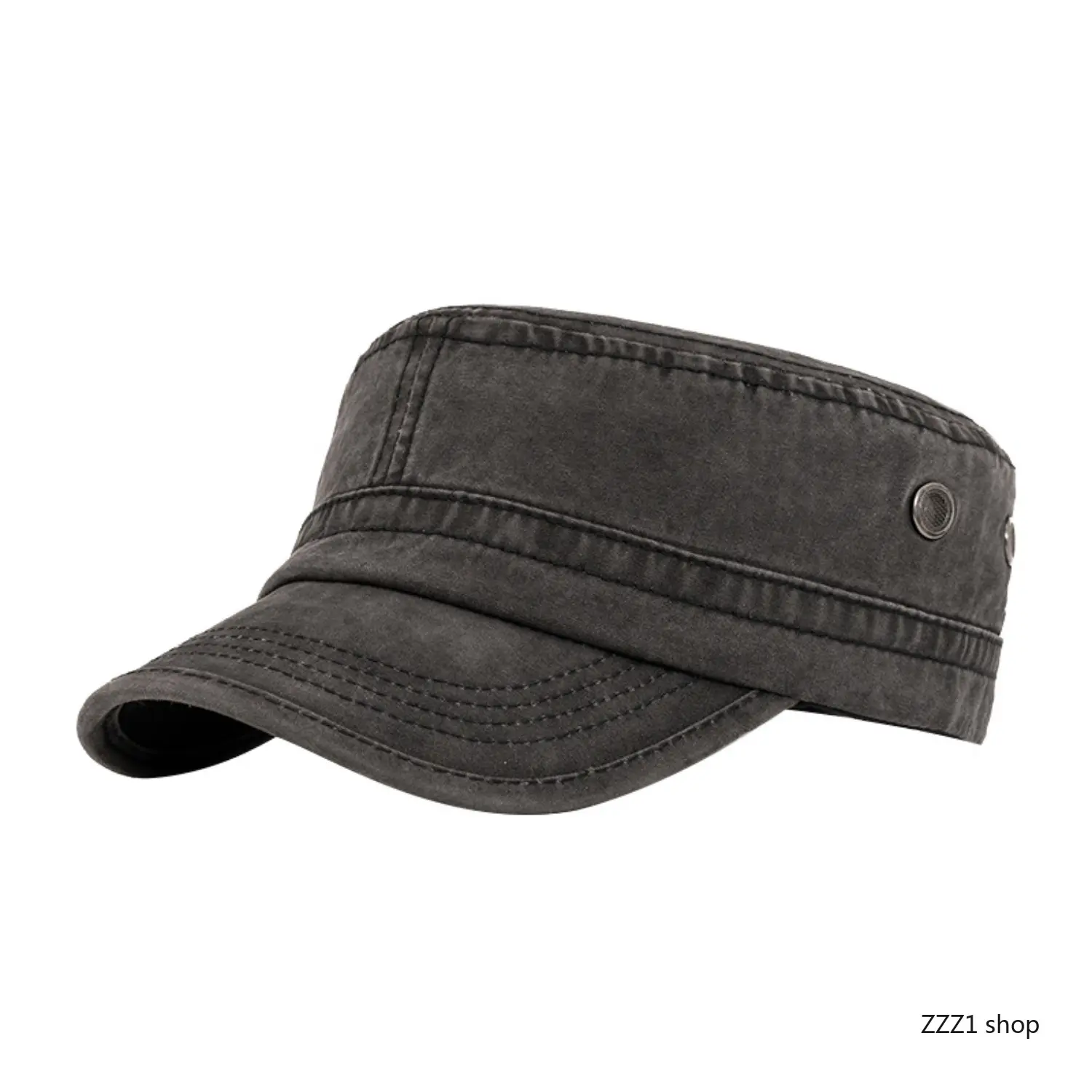 Vintage Washed Cotton Military Flat-Top Cadet Officer Cap - Adjustable Distressed Denim Mens Hat, Outdoor Casual Sun Protection Tactical Headwear for Men and Women, Mens Hats, Military Hat