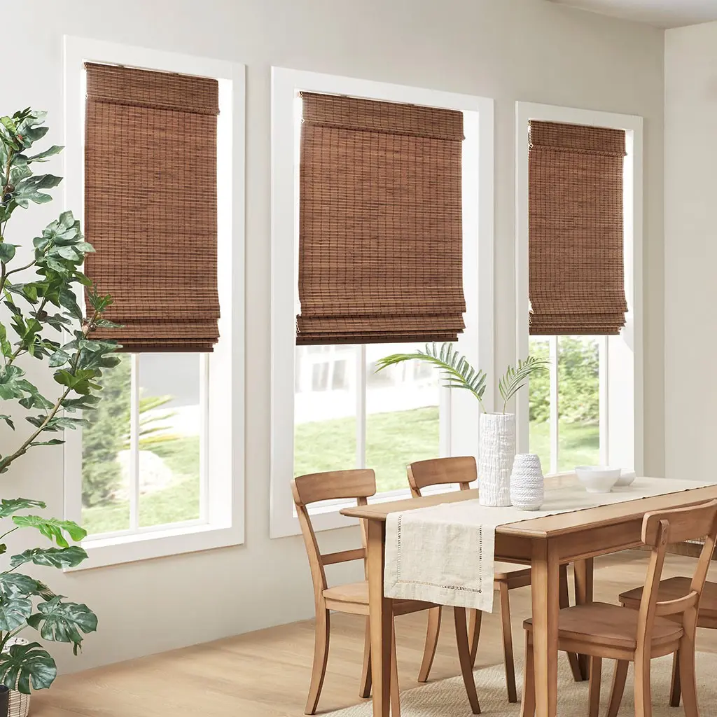 ARCH Bamboo Light Filtering Roman Shade 64 Inch Length Natural Woven Wood Window Blind Cordless Roller Shade for Living Room Bedroom Kitchen Patio Door Indoor Outdoor Decor, Single Panel, Home Furniture and Household Product Search Terms