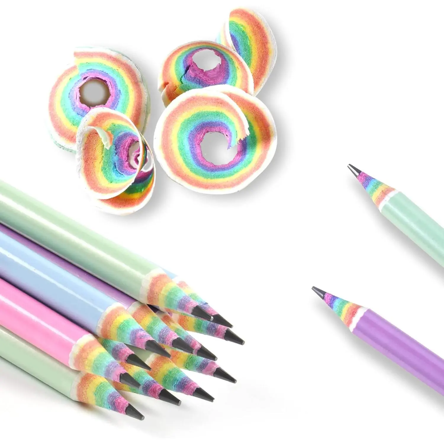 Kids' 12-Count Pack Pre-Sharpened Pencils with Cute Rainbow Paper Body, Erasers, for School Writing & Office Stationery Use