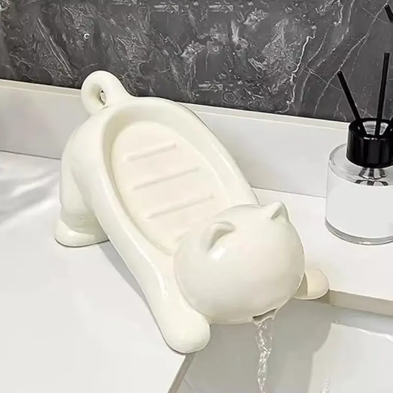 Cute Cat Shaped Soap Dish, Cartoon Drainage Soap Holder with Drain Holes, Household Bathroom Soap Storage Box, Prevents Water Accumulation, Bathroom Accessory, Soap Bar Holder
