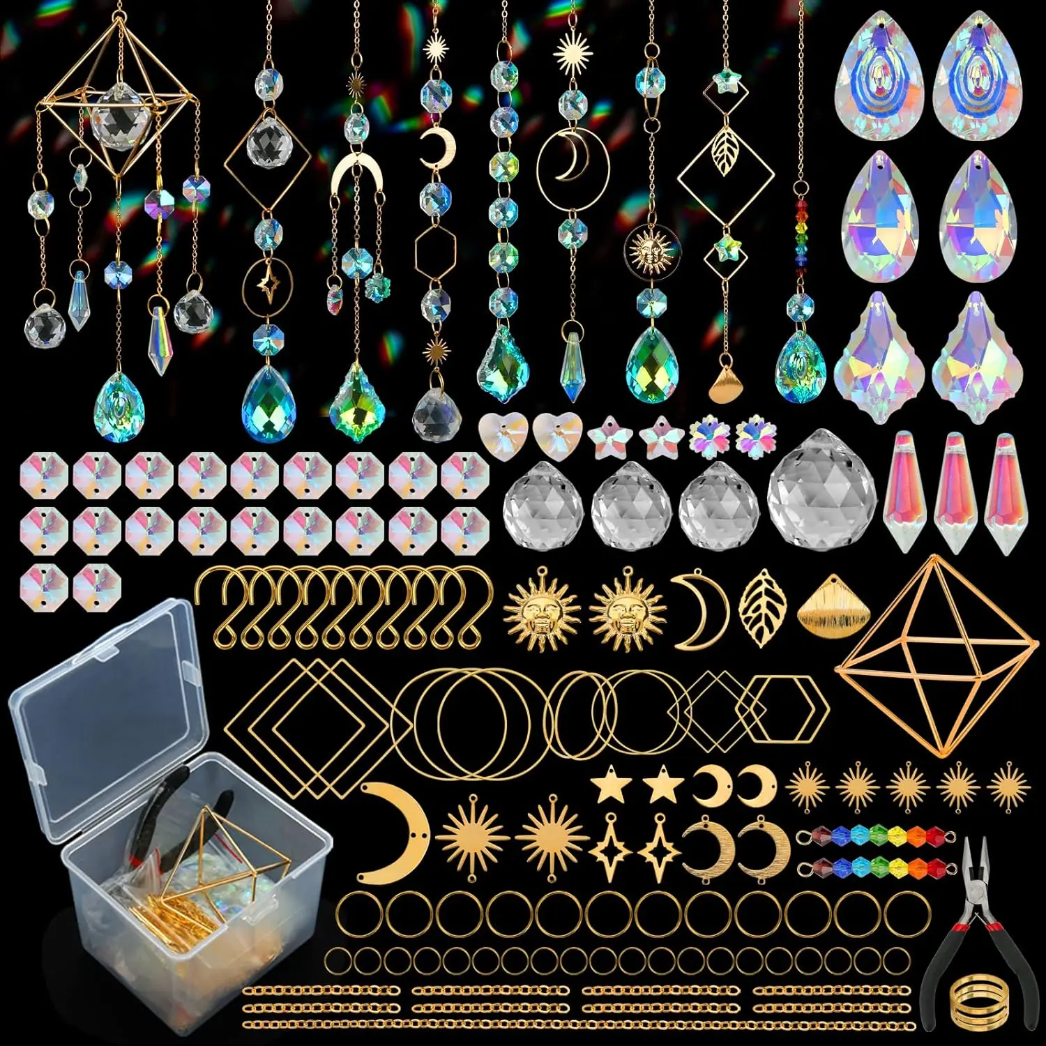 DIY Suncatchers Kit Box, 400pcs Arts and Crafts Supplies for Adults - Decorative Hanging Prism with Crystal Beads Ball, Rainbow Maker for Indoor Window, Home Decor, Window Decor