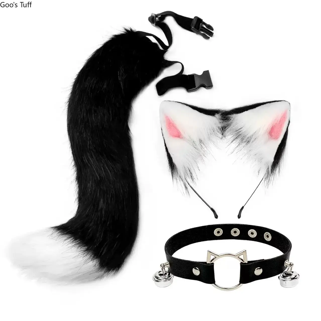 Anime Cosplay Wear 3-Piece Furry Accessory Set - Fox-Wolf Look Headband, Bell Collar, Furry Tail Costume Jewelry Accessory