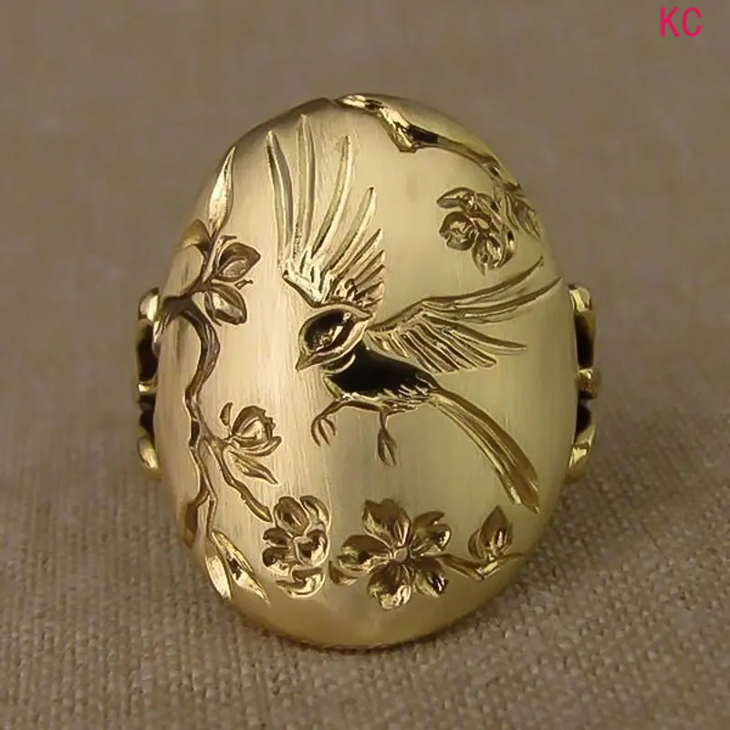 Chinese Style Engraved Ring With Swallow And Flower Pattern, Exquisite Vintage Signet Finger Jewelry For Women Daily Styling